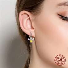 優雅女式蜜蜂創意手工耳環,輕奢水晶耳針,純銀飾品吊墜耳環1對