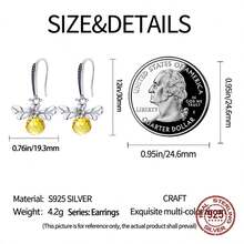 優雅女式蜜蜂創意手工耳環,輕奢水晶耳針,純銀飾品吊墜耳環1對