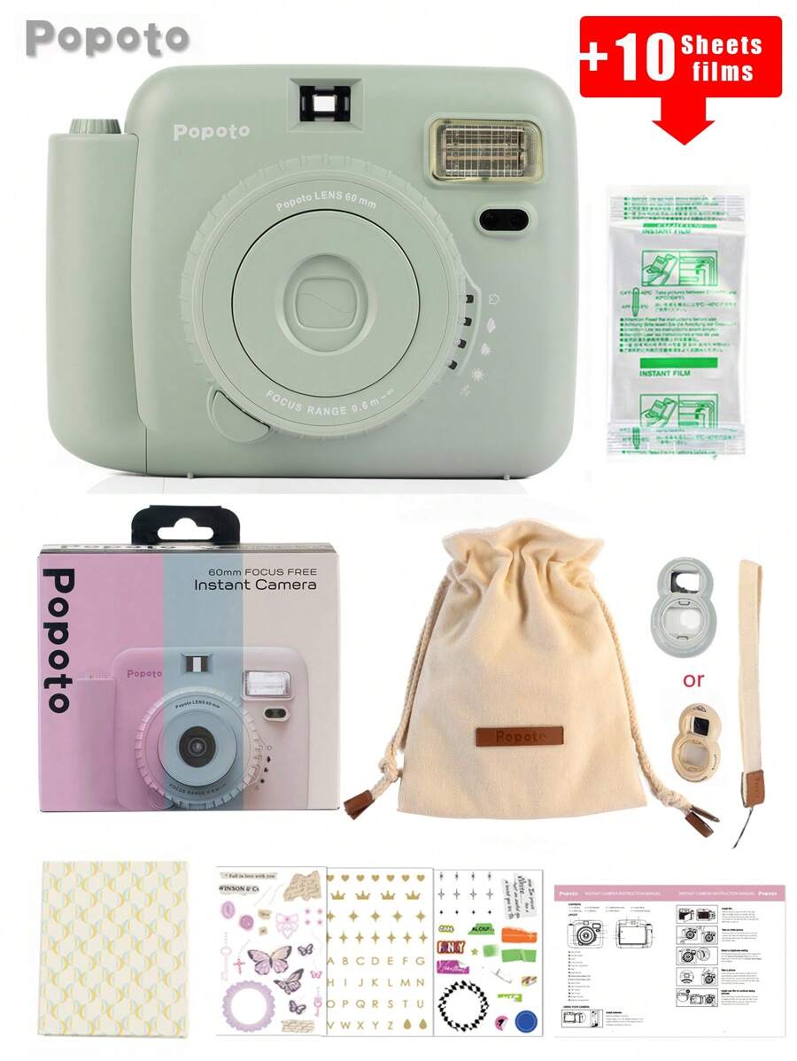 1Set Popoto Instant Mini Camera Suitable For Mini Twin Pack Film(Include Films)Gift/Party/Outdoors/Wedding/Girl Friend/Child/Merry Christmas - Blue - View 1