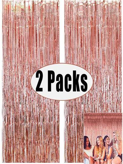 Metallic Foil Fringe Tinsel Curtain For Party, Wedding, And Party Shower Decorations - Adult ,Valentine's Day And Party Birthday Party Favor Supplies - Photo Backdrop With Elegant Design(The Color May Be Slightly Different, Please Refer To The Actual Product Received.)