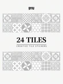 24pcs Nordic Style Self-adhesive Wall Stickers For Home Use, Suitable For Kitchen, Bathroom, Bedroom, Living Room, Restaurant. Waterproof, Oilproof, Damp-proof, Suitable For Decorating Tiles/bathroom Walls/floor Renovation - Grey - Grey - View 2