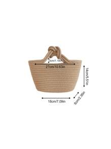 1 件米色吉祥结编织绳小手提包，可爱手提包适合女性、节日和日常使用 - 卡其色 - 查看 10