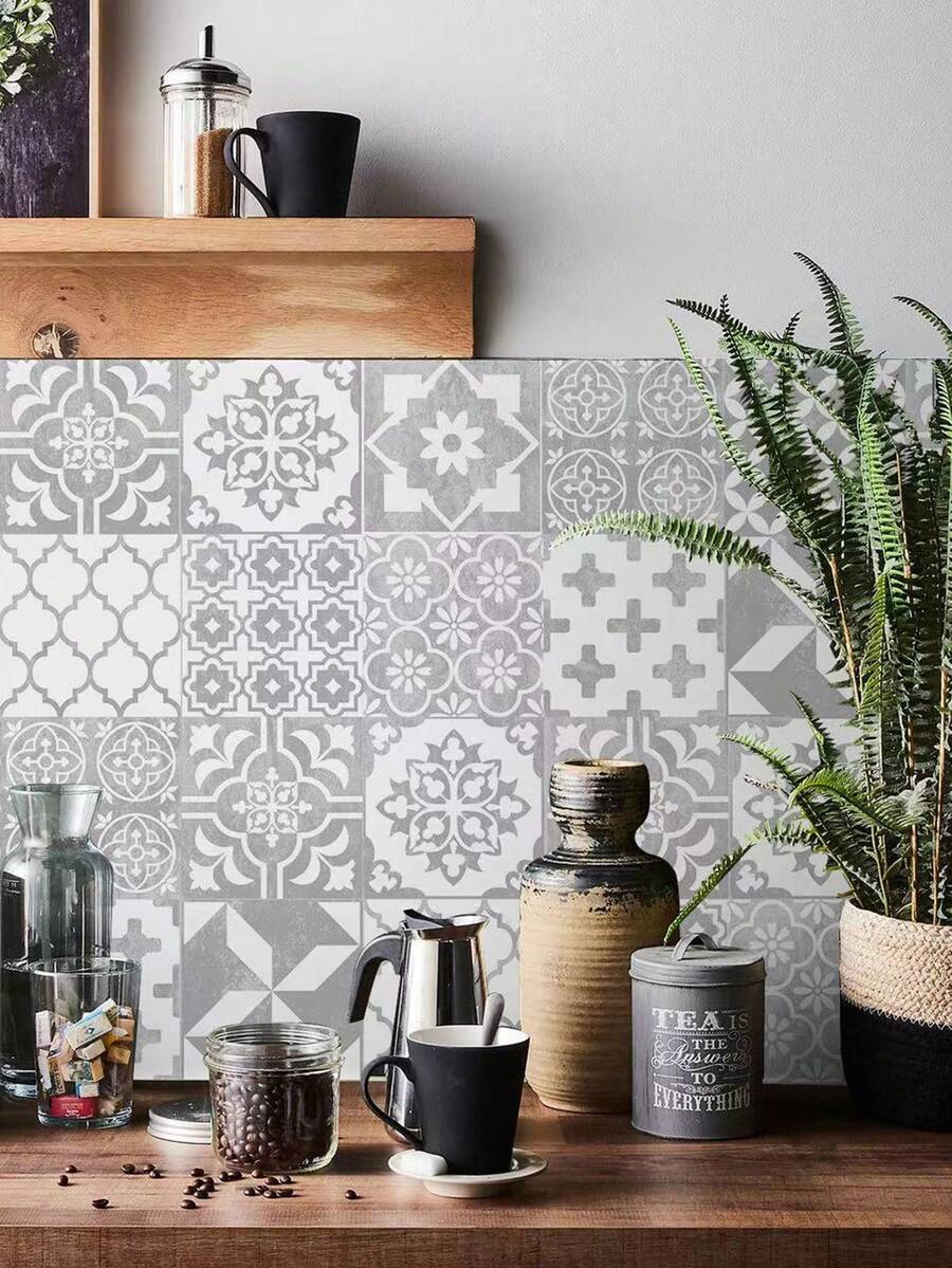 24pcs Nordic Style Self-adhesive Wall Stickers For Home Use, Suitable For Kitchen, Bathroom, Bedroom, Living Room, Restaurant. Waterproof, Oilproof, Damp-proof, Suitable For Decorating Tiles/bathroom Walls/floor Renovation - Grey - Grey - View 1