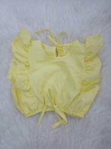 Cropped Babado Moda Infantil Menina - Amarelo - Visão 2
