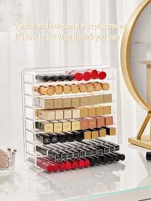 1 pieza Caja organizadora de acrílico transparente multipropósito para escritorio con divisiones para organización de maquillaje - Paleta de sombras de ojos, polvo facial, almacenamiento de rubor - Organizador cosmético de escritorio - Color transparente - transparente - Ver 4