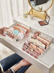 1 pieza Caja organizadora de acrílico transparente multipropósito para escritorio con divisiones para organización de maquillaje - Paleta de sombras de ojos, polvo facial, almacenamiento de rubor - Organizador cosmético de escritorio - Color transparente - transparente - Ver 1