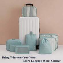 7 件/8 件套旅行收纳袋，衣服鞋子洗漱用品旅行收纳袋（米色、蓝色、灰色、粉色） - 藍色 - 查看 6