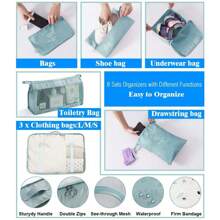 7 件/8 件套旅行收纳袋，衣服鞋子洗漱用品旅行收纳袋（米色、蓝色、灰色、粉色） - 藍色 - 查看 5