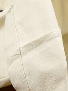 1pc Beige Canvas Tote Bag With Dual English Printed Sides - Beige - View 6