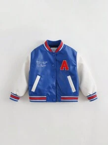 男小童學院風PU皮革飛行員夾克,秋天