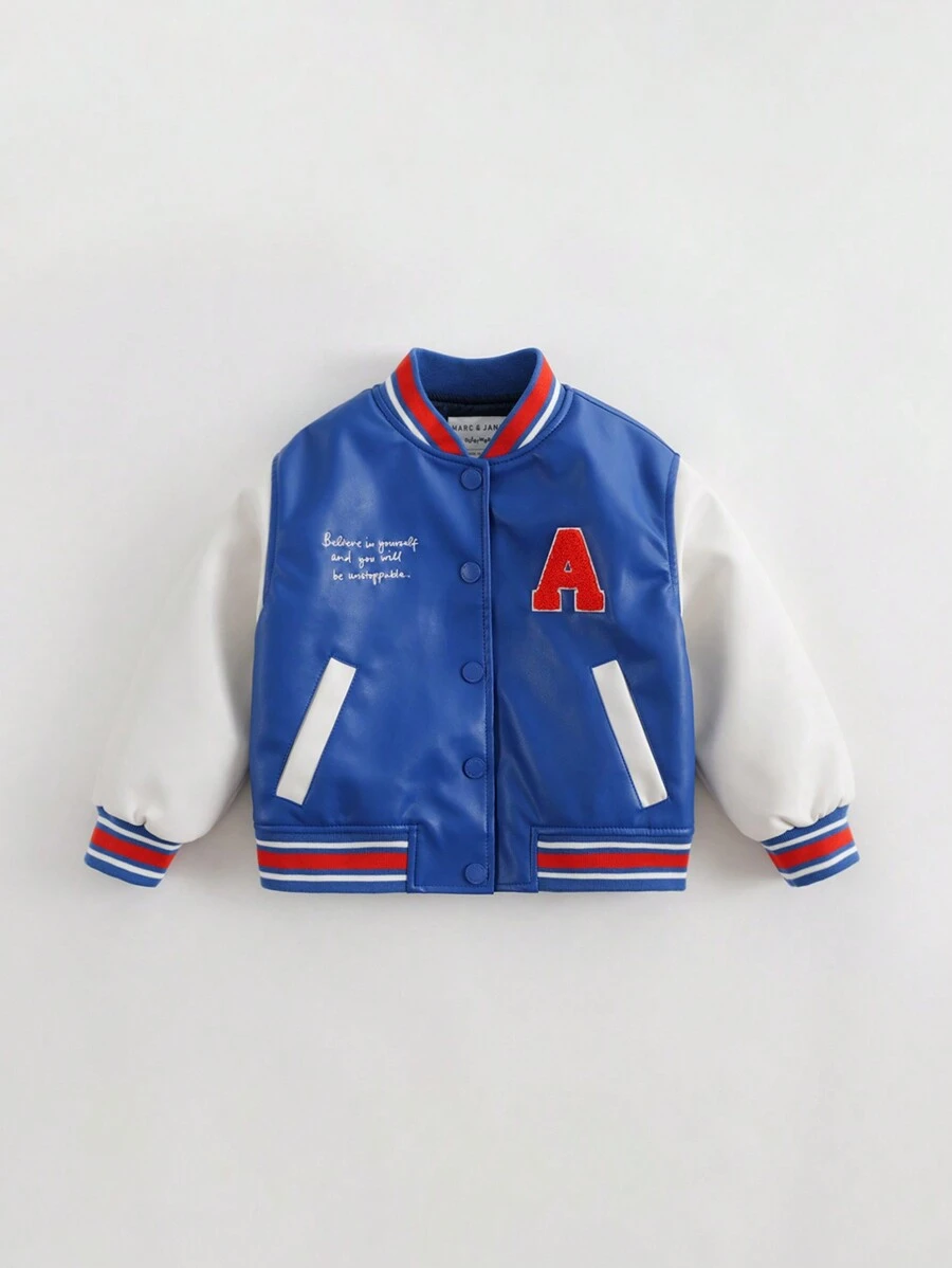 男小童學院風PU皮革飛行員夾克,秋天