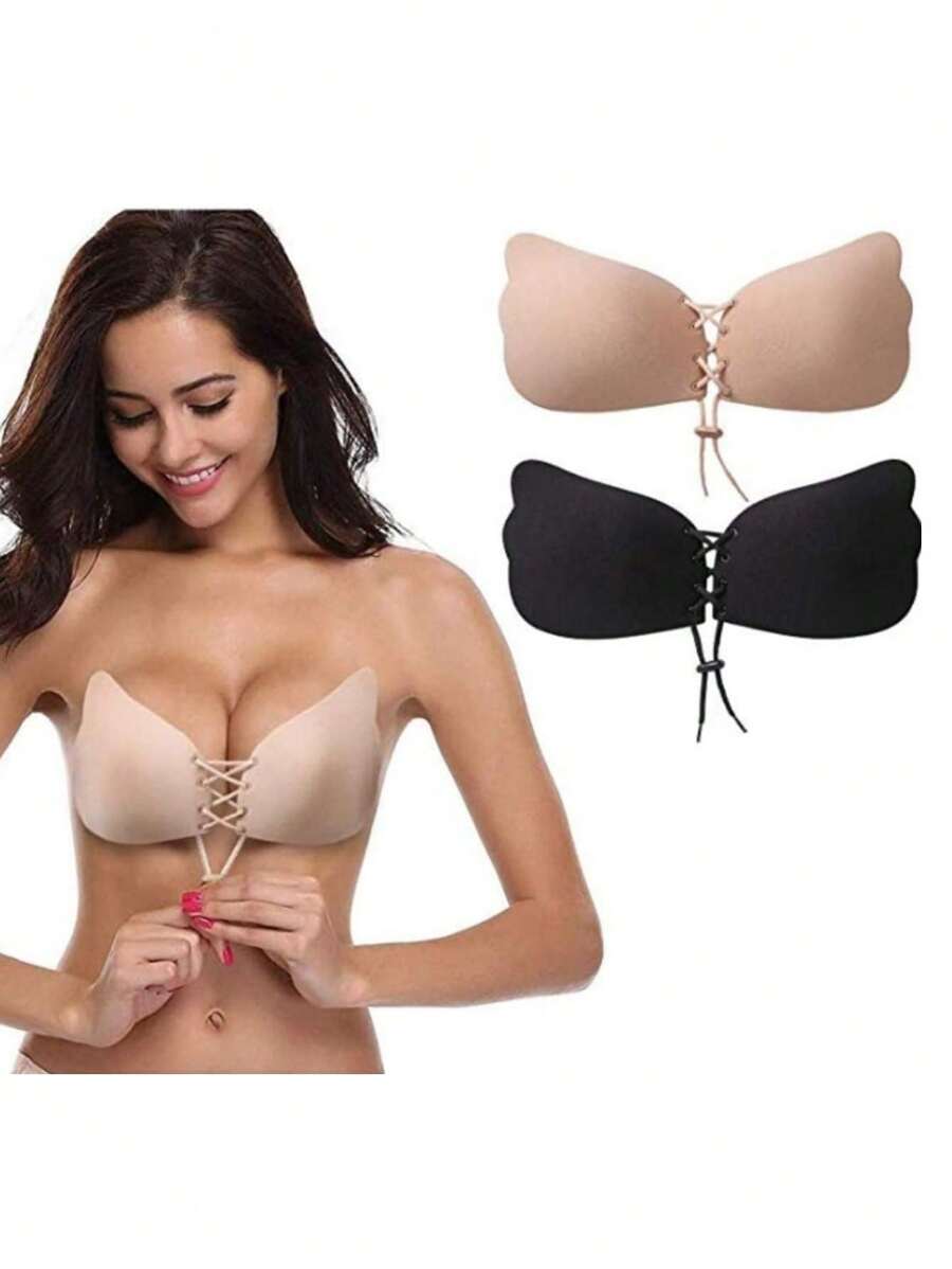 Butterfly Cup Adhesive Bra Strapless Push Ip Invisible - Black - View 1