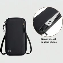 VALUEWIN 1pc Black Polyester Multi-Functional 3-Compartment Zipper Travel Organizer For Flight Tickets, Passport, Cards, Coins, Suitable For Men, Women, Business Trip, Travel, School, Gift Travel Stuff Travel Organiser Travel Items Travel Wallet Passport Holder Passport Wallet Beach Vacation Bag Summer