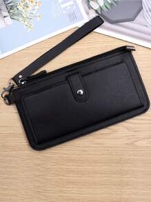 黑色折疊多功能長款女士錢包，時尚現代商務薄型便攜多用途大容量信用卡拉鍊身份證現金存儲商務休閒適合學校大學工作通勤教師節回娘家辦公室週年紀念日情人節禮物，白領女性和大學生 - 黑色 - 查看 5