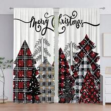 2片組,聖誕節主題紅色聖誕樹和奶牛圖案數字印花滌綸簾幕,帶有口袋和掛桿安裝,適用於客廳、廚房、臥室、浴室、客房、咖啡店、旅館、教室、書房、家居裝飾 - 中紫紅色 - 查看 5
