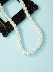 1pc Summer Classic Style Simple 8mm Faux Pearl Necklace - White - View 3