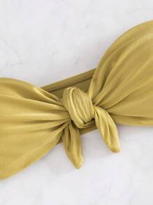 Nuevo llegado Conjunto de bikini de unicolor sexy y de moda para mujer, bandeau sin tirantes con detalle de lazo para el verano