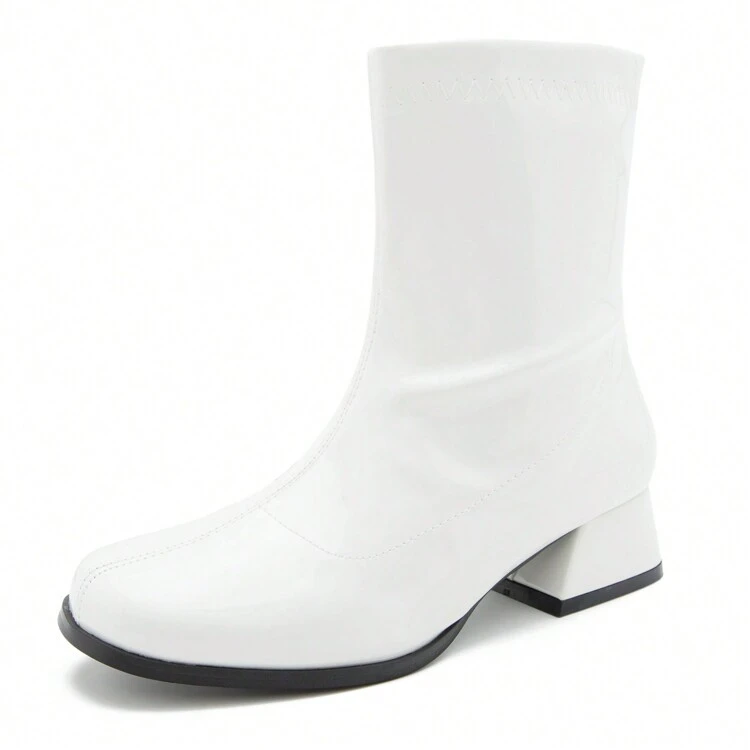 Gogo Boots For Women s Mid Calf Chunky Block Heel Zipper