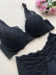 Plus Size Bra & Panty Sets - màu đen - Xem 2