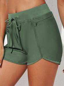 Green Swim Board Shorts with Pockets Beach Shorts for Women