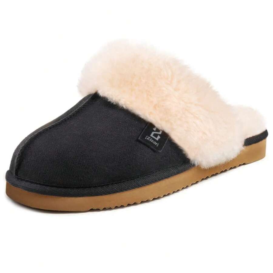 ULTRAIDEAS Women's Fluffy Home Slippers with Memory Foam, Ladies Bedroom Slippers with Rubber Sole, Cute Warm Cozy Fuzzy Sherpa Fleece Lined Winter House Shoes - 黑色 - 查看 1