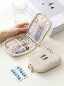 1pc Portable Travel Medicine Bag, Minimalist Pu Leather First Aid Kit Pouch For Business Trip And Tourism Storage For Travel Storage Bag,Makeup Bag,Cosmetic Bag,Vacation Organizer,Large Capacity Makeup Organizer Makeup Case, For Lipstick, Brush, Skincare, Mobile Phone, Coin, Small Items, For Home,Gift,Vacation And Festival Halloween Christmas Multifunctional Use,Boho Vibes - Beige - View 1