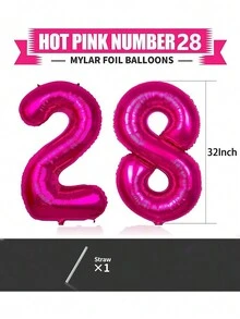 2入組巨型粉紅色數字鋁箔氣球32英寸生日氣球，26或62歲生日裝飾，適用於聖誕新年婚禮生日聚會用品 - 28 - 查看 2