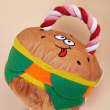 Pet Plush & Rope 2-in-1 Toy, Burger Shaped & Squeaky, For Dogs - Brown - View 4