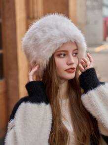LEAJOURNO. 1入女士新款秋冬專用漏斗帽，加厚毛茸茸帽子，毛茸茸圍圈保暖耳朵，無邊帽子 - 白色 - 查看 2