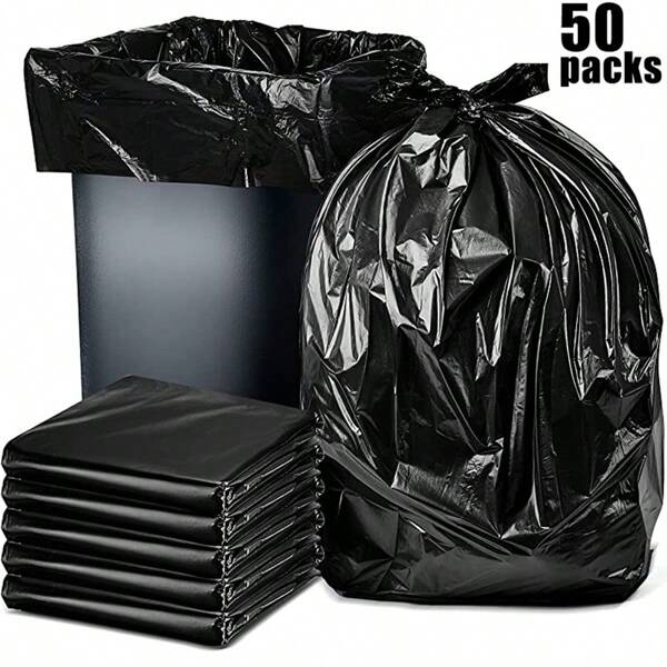 50pcs Extra Large Black Heavy Duty Trash Bag, Contractor Garbage Bag, 1