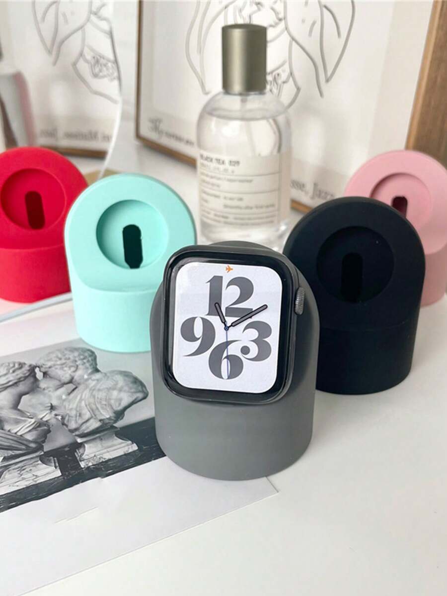 1 Đế sạc đế silicon màu hồng đơn giản Tương thích với Apple Watch Series 8/7/6/Se/5/4, Tương thích với Apple Watch 45/44/42/41/40/38mm Làm quà tặng cho học sinh đi học trở lại - Hồng - Xem 1