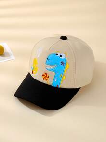 1 Pieza Gorra De Béisbol Con Diseño De Dinosaurio De Dibujos Animados Para Niños, Unisex Sombrero De Sol Para Primavera Y Otoño - Beis - Ver 1