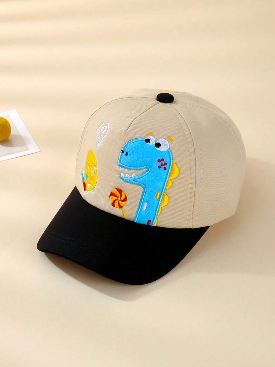 1 Pieza Gorra De Béisbol Con Diseño De Dinosaurio De Dibujos Animados Para Niños, Unisex Sombrero De Sol Para Primavera Y Otoño - Beis - Ver 1