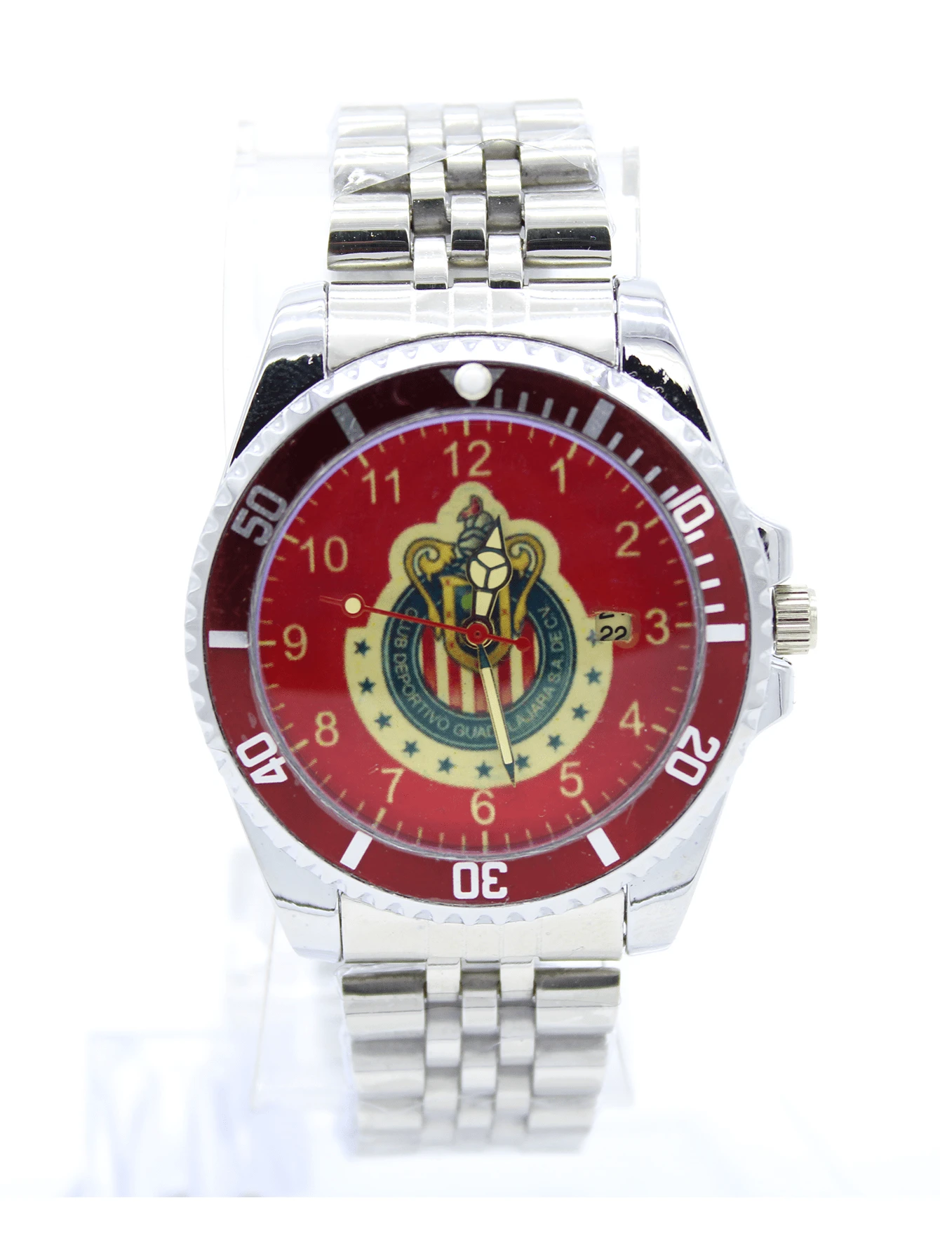 Reloj Caballero Chivas Guadalajara Futbol Soccer Fechador Metal Cuarzo - Plateado - Ver 1