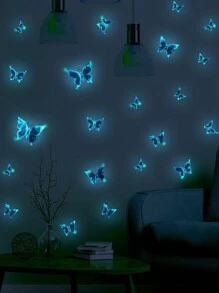 1set Glow Butterfly Wall Decals Blue Luminous Butterfly Glow In The Dark Wall Stickers DIY Decor For Kid Girl Bedroom Bathroom Decorations (Five Sets Of Main Image Effects Need To Be Purchased), Stickers, Wall Decal, Vinyl Decal For Home Decorations, Spring Decoration Items Refresh Your Home, Festival Decoration Stickers Gifts Birthday Graduation