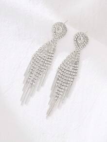 1 對長流蘇和水鑽裝飾誇張耳環,優雅、時尚、精緻、女式全鑽耳釘、生日禮物、派對、約會、日常佩戴