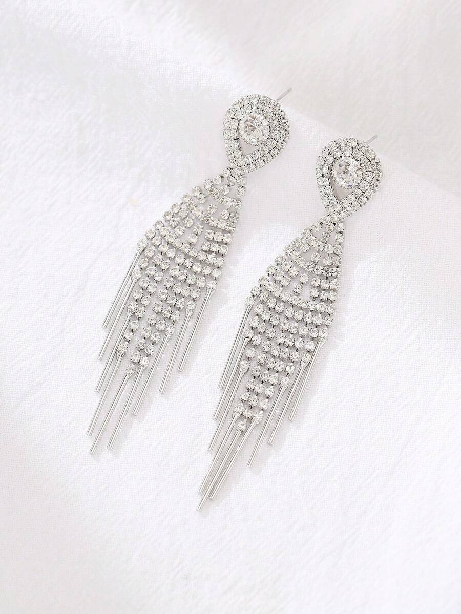 1 對長流蘇和水鑽裝飾誇張耳環,優雅、時尚、精緻、女式全鑽耳釘、生日禮物、派對、約會、日常佩戴