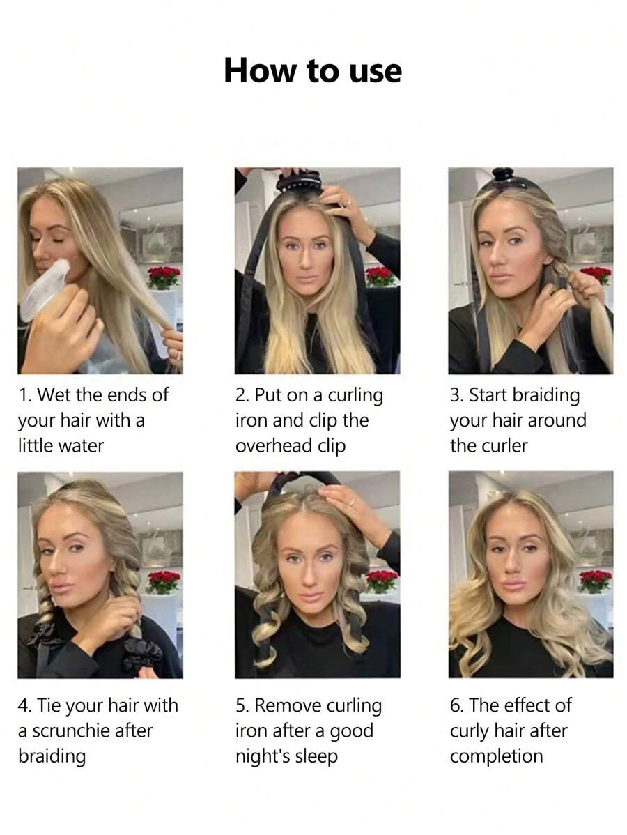 1pc Hair Curler + 2pcs Hair Ring + 2pcs Foam Sponge Curling Rods Set, No Heat, Easy To Create