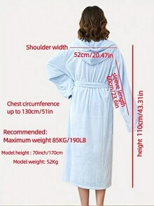 1pc Solid Color Coral Fleece Bathrobe With Hood & Pocket, Quick-dry, Absorbent, Soft, Family Robe - Blue - View 8