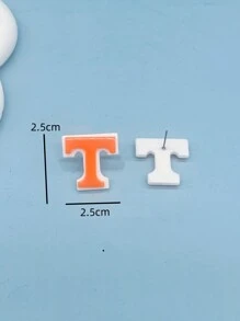 1对橙色字母造型时尚个性化耳钉 - 彩色 - 查看 4