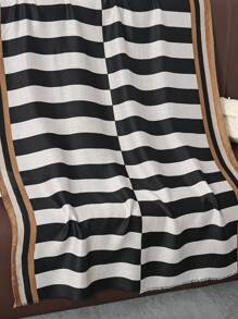 1pc Women's Multicolor Striped Print Simple Style Scarf For Autumn, Fashionable Accessory - Black and White - View 5