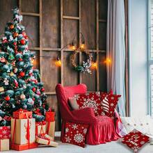 4入组/套聖誕節快樂滌綸抱枕殼套,雪方形軟墊殼套,靠枕類套適用於戶外客廳臥室長沙發沙發,家庭裝飾房間裝飾派對裝飾單方面的圖案枕芯 - 紅色 - 查看 3