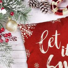 4入组/套聖誕節快樂滌綸抱枕殼套,雪方形軟墊殼套,靠枕類套適用於戶外客廳臥室長沙發沙發,家庭裝飾房間裝飾派對裝飾單方面的圖案枕芯 - 紅色 - 查看 4