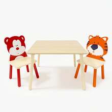 Kids Table and 2 Chairs Set, 3 Pieces Toddler Table and Chair Set, Wooden Activity Play Table Set - Gấu & Hổ - Xem 4