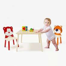 Kids Table and 2 Chairs Set, 3 Pieces Toddler Table and Chair Set, Wooden Activity Play Table Set - Gấu & Hổ - Xem 3