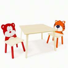 Kids Table and 2 Chairs Set, 3 Pieces Toddler Table and Chair Set, Wooden Activity Play Table Set - Gấu & Hổ - Xem 5