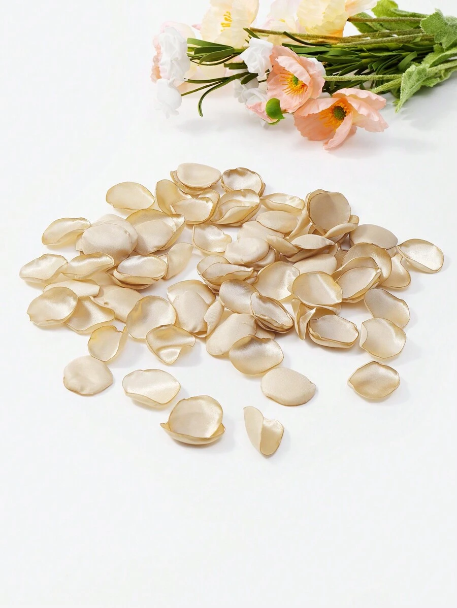 100片混色（粉色,香檳色,白色）人工絲綢綢花瓣,適用於diy婚禮,派對裝飾 - 香檳色 - 查看 1