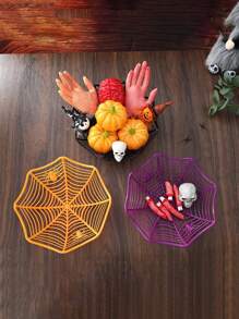 Halloween Candy Basket, Spider Web Design Bowl, Cookie Wrapping Basket, Fruit Plate,prank Ornament, Halloween - Multicolor - View 2