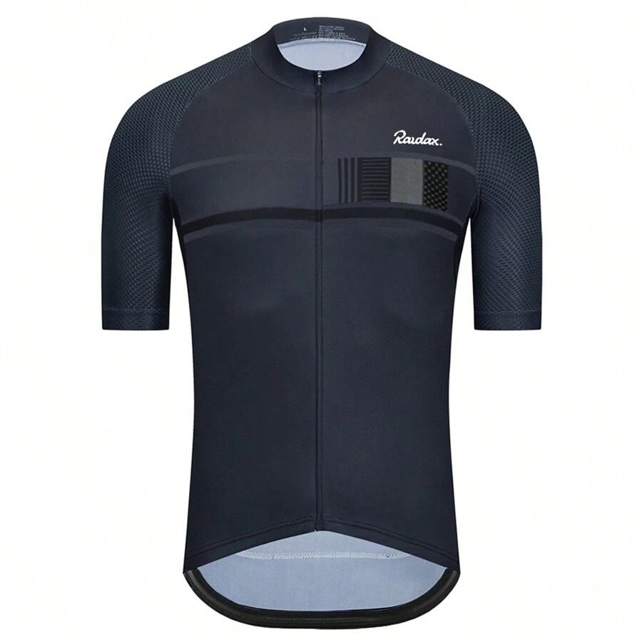 男女通用自行車運動衫 Raudax 經典黑色自行車賽車短袖車手服裝衫 蔓越莓夏季自行車穿著 - 黑色 - 查看 1
