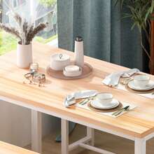 3 Piece Dining Table Set With 2 Benches, Industrail Style Kitchen Table Set For 4, 4-Person Dining Room Table Set, Breakfast Nook Kitchen Table And Chair Set For Small Space Kitchen Restaurant Pub Bar Cafe - 天然白 - 查看 6